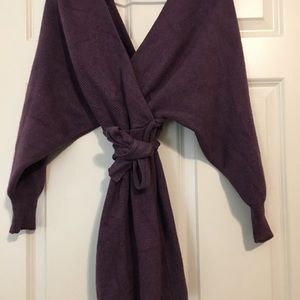 4/$20 Purple Bat Wing Cut-Out Back Neck Belted Bodycon Sweater Dress